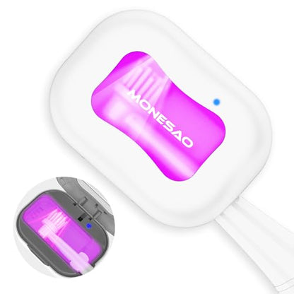 MONESAO Toothbrush Sanitizer Case, Portable Mini Toothbrush Covers | with Holder, Rechargeable Travel Home Toothbrush And Holder, Cleaner Case for All Electric & Manual Toothbrushes (White) - color: White