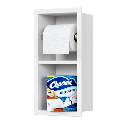 Qeke Recessed Toilet Paper Holder, 304 Stainless Steel Bathroom Toilet Paper Holder with Storage, in Wall Tissue Toilet Roll Holder, Matte White | 304 Stainless Steel, Rustproof & Durable, Space-saving, in Wall Tissue Holder for Bathroom & RV - color: Mat