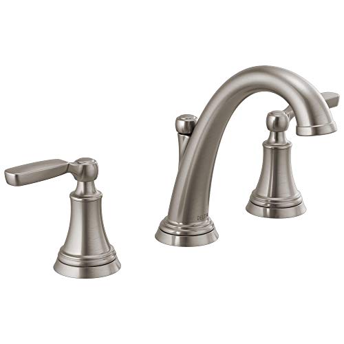 Delta Woodhurst Brushed Nickel Bathroom Faucet 3 Hole, 8 Inch Widespread Bathroom Sink Faucet for Vanity, Metal Push-Pop Drain Assembly, Stainless 3532LF-SS - color: Stainless