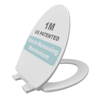 1M Family Toilet Seat, Patented Slow Close & Quick Releasing Technology, Anti-Wiggling, Easy to Install and Clean, Standard Elongated with Adult Seat Only (2 Pieces) - style: Elongated with Adult Seat Only