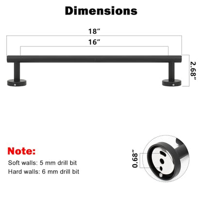 NearMoon Bath Towel Bar, Thicken Stainless Steel Shower Towel Rack Holder Wall Mounted for Bathroom,18-lnch Overall Length-16-lnch Usable Hanging Space (1 Pack, Matte Black) - color: Matte Black, size: 18 Inch