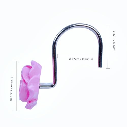 Twofish Home Pink Rose Flower Shower Curtain Hooks Anti Rust Shower Curtain Hooks Decorative Resin Pink Rose Flower Shower Curtain Rings Set of 12 - color: Pink Rose