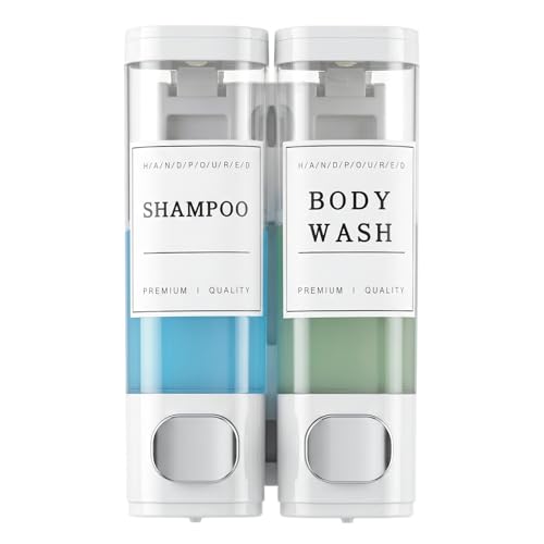 Shampoo and Conditioner Dispenser, Shower Soap Dispenser Wall Mounted, Shampoo Dispenser for Shower Wall No Drill, Bathroom Body Wash Dispenser 2 * 350ml White 2 Chamber - size: 2