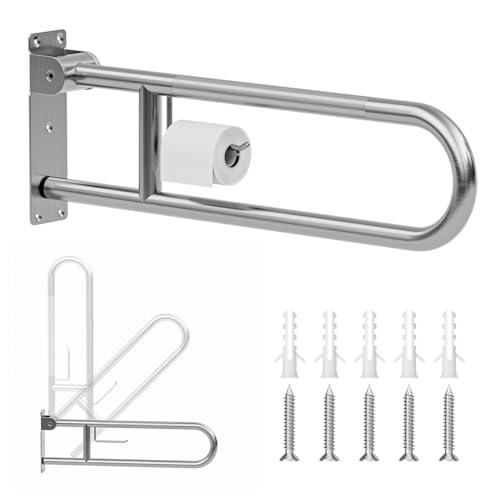 SPECILITE Heavy Duty Toilet Grab Bar 29.5 in, 440 Lbs Load Capacity | Anti-Slip Flip up Handicap Safety Rails for Shower, Wall Mount Support Handrails for Elderly, Disabled, Pregnant