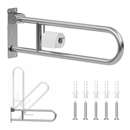 SPECILITE Heavy Duty Toilet Grab Bar 29.5 in, 440 Lbs Load Capacity | Anti-Slip Flip up Handicap Safety Rails for Shower, Wall Mount Support Handrails for Elderly, Disabled, Pregnant