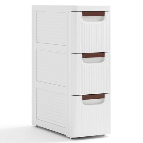 MAT EXPERT Narrow Storage Drawers, Slim Rolling Drawer Cart with Universal Wheels, Convenient Handles, Storage Organizer Utility Cart for Bedroom, Living Room, Bathroom, Kitchen (3 Drawer) - size: 3 Drawer