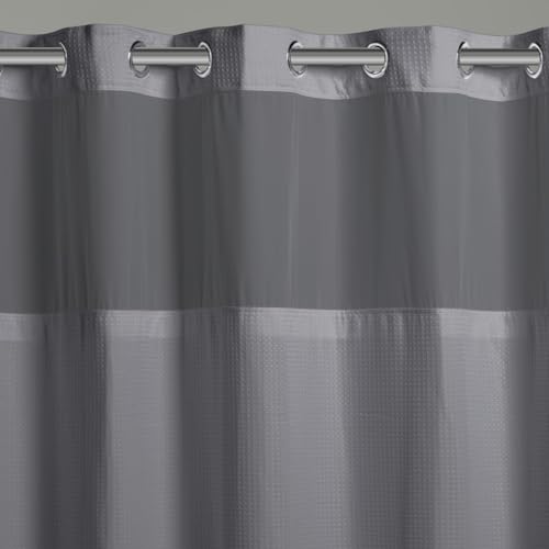 Hookless It’s A Snap! Waffle Shower Curtain, 3-in-1 Shower Curtain Includes Fabric Shower Curtain with Sheer Top Window, Flex-On Rings & Fabric Liner, 71” x 74”, Frost Grey - color: Frost Grey, size: 71"W x 74"L (Pack of 1), style: Without Magnets