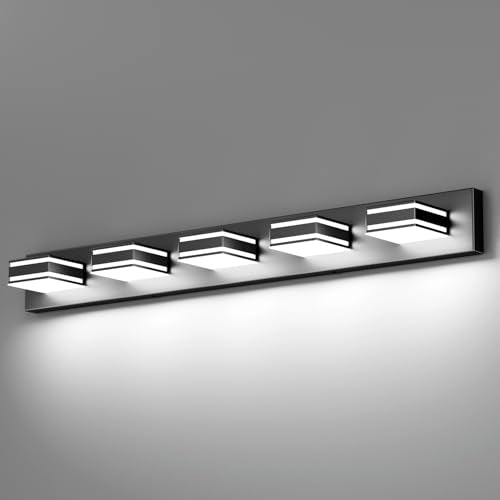 Ralbay Black Vanity Light Fixtures 40.5inch 5-Light Acrylic Modern LED Matte Black Bathroom Wall Vanity Lighting Fixtures Over Mirror - color: Black, size: 40.5 inch