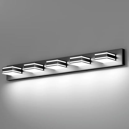 Ralbay Black Vanity Light Fixtures 40.5inch 5-Light Acrylic Modern LED Matte Black Bathroom Wall Vanity Lighting Fixtures Over Mirror - color: Black, size: 40.5 inch