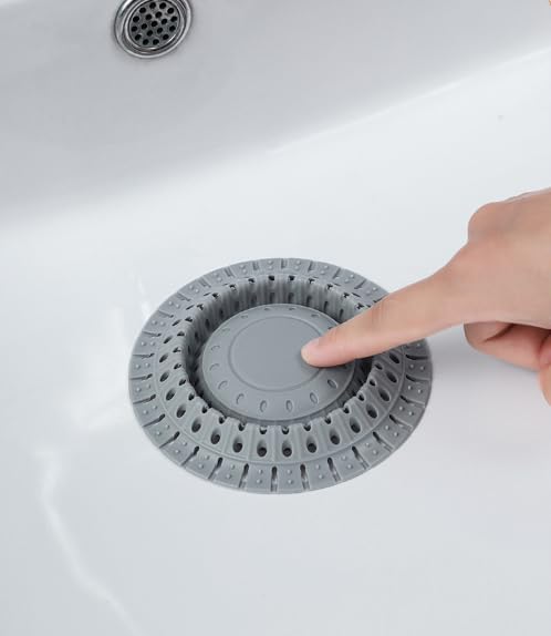 2 Pack Silicone Drain Hair Catcher - Collapsible Bathtub Shower Cover, Anti-Clog Protector for Flat & Regular Drains,Gray - color: Gray
