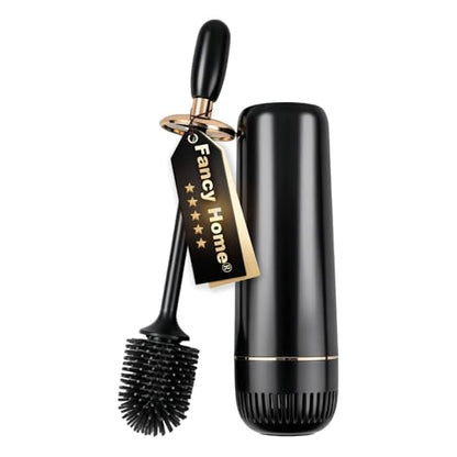 Toilet Brush and Holder Set, Luxury Toilet Brush & Sleek Stand, High-End Modern Silicone Toilet Brush Set, Non-Scratch Hygienic, Odor-Free Design - Easy to Clean (Matte Black + Gold, B) Father's Day - color: Matte Black + Gold