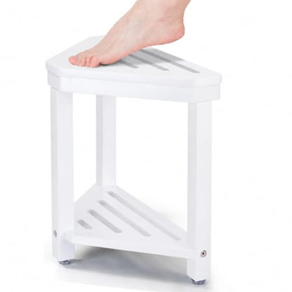 Boulphia Shower Foot Rest 14in, Acacia Wood Shower Stool for Shaving Legs (White) - color: White