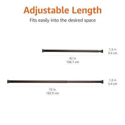 Amazon Basics No Drill Shower Curtain Tension Rod, Adjustable Length, 42-73", Bronze, Lightweight Metal - color: Bronze, size: 42-73"