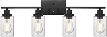 MELUCEE 4 Lights Sconces Wall Lighting Black with Clear Glass Shade | Industrial Bathroom Light Fixtures Vanity Lights Porch Light Fixtures Wall Mount (Patent No.: US D963914 S) - color: Black, size: 4-Light