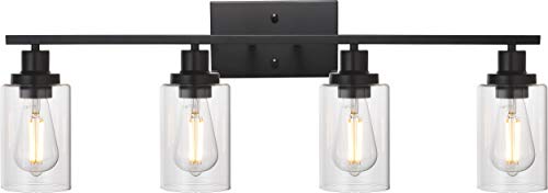 MELUCEE 4 Lights Sconces Wall Lighting Black with Clear Glass Shade | Industrial Bathroom Light Fixtures Vanity Lights Porch Light Fixtures Wall Mount (Patent No.: US D963914 S) - color: Black, size: 4-Light