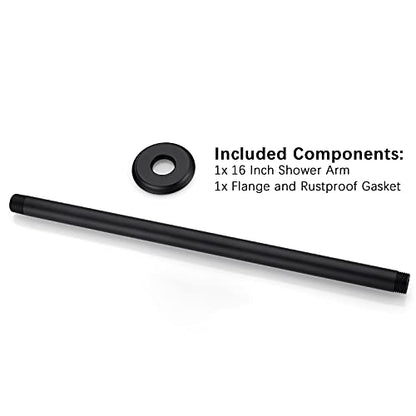 16 Inch Matte Black Ceiling Mounted Shower Arm for Rain Shower Head | Shower arm and flange - color: Black, size: 16 Inches