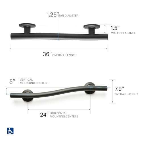 Seachrome 36'' Designer Wave Shaped Shower Grab Bar, Matte Black (GW-3536-QCR-MB) - color: Matte Black, size: 36