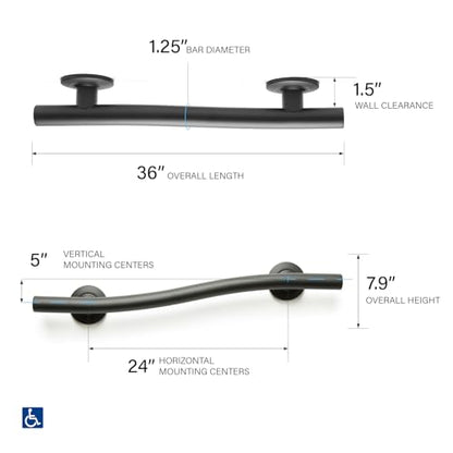Seachrome 36'' Designer Wave Shaped Shower Grab Bar, Matte Black (GW-3536-QCR-MB) - color: Matte Black, size: 36