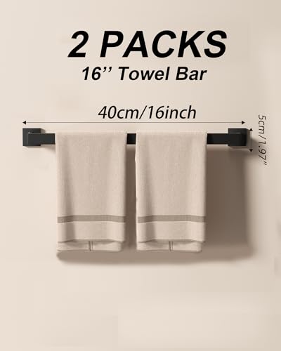 10-Piece Matte Black Bathroom Hardware Set with 16'' Towel Bar, Wall Mounted Bathroom Accessories Kit with 16" Towel Bar ×2, Toilet Paper Holders×2, Towel Rings×2, Robe Hooks×4 - color: Matte Black-16inch
