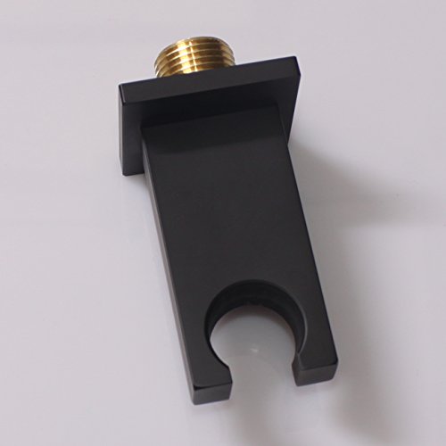 Brass Matte Black Hand Held Shower Head With Wall Connector Hose Set | Modern Square All Metal Hand Shower Fixed Holder Set For Bathroom Showers - color: Black handheld set