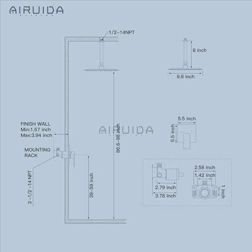 Airuida 10 Inch Matte Black Shower Faucet Set,Rainfall Shower System | Ceiling Shower Head,Male Thread Rough-in Valve,Ceiling Mount,Single Handle - color: Matte Black, size: 10 Inch