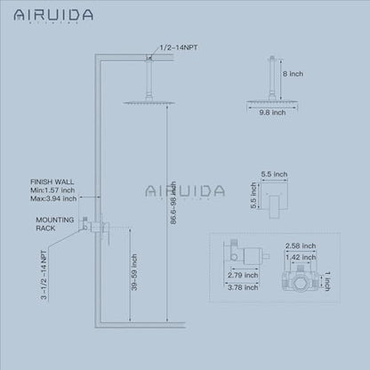 Airuida 10 Inch Matte Black Shower Faucet Set,Rainfall Shower System | Ceiling Shower Head,Male Thread Rough-in Valve,Ceiling Mount,Single Handle - color: Matte Black, size: 10 Inch