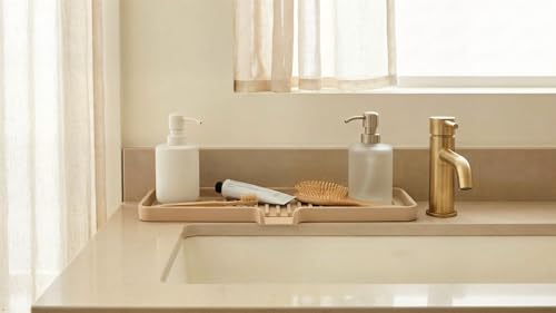 Silicone Soap Dish Tray and Sponge Holder with Drain Chute, Rectangular, Kitchen and Bathroom Sink Organizer (Sand Dollar, 12"x4") - color: Sand Dollar, size: (LG) 12"x4"
