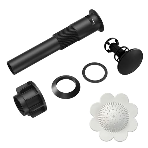 Bathroom Sink Drain with Overflow,Matte Black Bathroom Sink Stopper | for Bathroom Vanity Vessel Sink, Rapid Draining Plastic Pop-up Sink Drain Anti-Clog Strainer,with Silicone Hair Catcher - color: Bathroom Sink Drain-matte Black