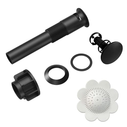 Bathroom Sink Drain with Overflow,Matte Black Bathroom Sink Stopper | for Bathroom Vanity Vessel Sink, Rapid Draining Plastic Pop-up Sink Drain Anti-Clog Strainer,with Silicone Hair Catcher - color: Bathroom Sink Drain-matte Black