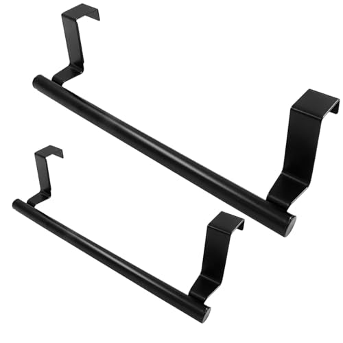 2 Pack Black 9 Inch Towel Holder for Kitchen Bathroom | Stainless Steel, Hand Towel Rack, Over Cabinet Door, For Kitchen Bathroom - color: Black