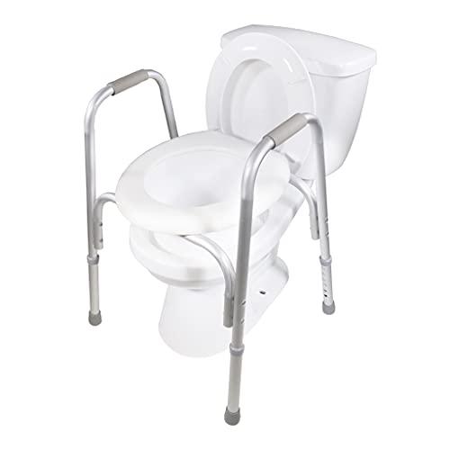 PCP Raised Toilet Seat and Safety Frame, Pre-Assembled Tool Free, Secure Adjustable Height, Made in USA, Regular - size: Regular