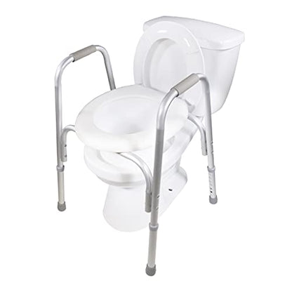 PCP Raised Toilet Seat and Safety Frame, Pre-Assembled Tool Free, Secure Adjustable Height, Made in USA, Regular - size: Regular