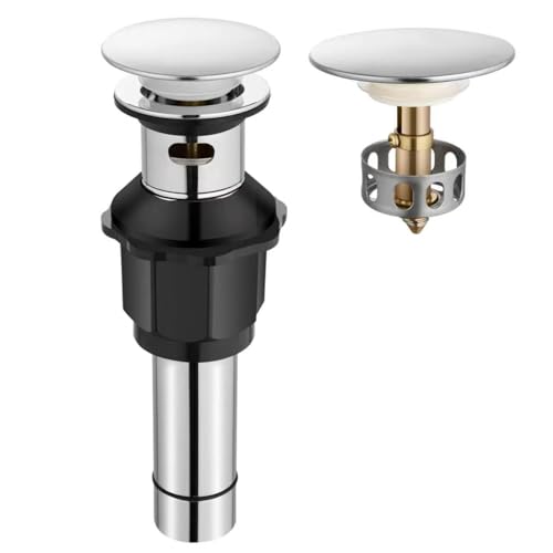 Pop up Bathroom Sink Drain with Overflow, Removable Stainless Steel Hair Catcher, Fits 1.5-1.75", Chrome Stainless Steel Bathroom Sink Stopper for Bathroom Vanity Vessel Sink Drain Stopper - color: Chrome, style: Big Popup Cap