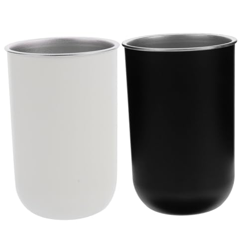 PRETYZOOM 2pcs Stainless Steel Bathroom Rinsing Cups Lightweight and Wear-Resistant Tooth Mugs Convenient Toothbrush Holders for Boy Girl Capacity Round Design White Black