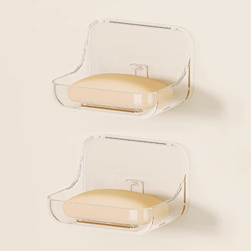 Soap Dish 2 Pack Soap Holder Plastic Adhesive Soap Holder for Shower Wall, Bathroom, Tub and Kitchen Sink, Drill- Free and Clear - color: 2 Pack Soap Dish