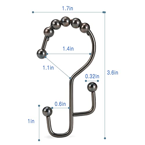SUTINE Shower Curtain Rings & Hooks, Rust-Resistant Stainless Steel, Easy Sliding Double Hooks for Curtains & Liners, 12pcs-Bronze - color: Bronze