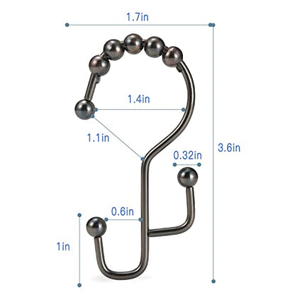 SUTINE Shower Curtain Rings & Hooks, Rust-Resistant Stainless Steel, Easy Sliding Double Hooks for Curtains & Liners, 12pcs-Bronze - color: Bronze