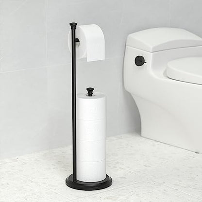 Toilet Paper Holder Free Standing, Black Toilet Paper Holder, Bathroom Storage for 5 Mega Rolls, 27.6”H - color: C-matte Black