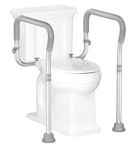 HOMLAND Toilet Safety Rails for Seniors, 350LB Aluminum Toilet Handle | Adjustable Height & Width, Soft Padded Handles, Anti-Slip Rubber Feet, Toilet Safety Frame, Toilet Grab Bars For Elderly