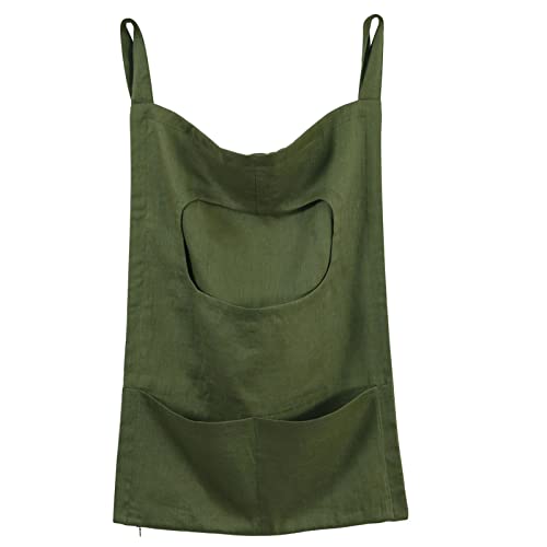 Amazhiyu Pure Linen Over The Door Laundry Hanging Hamper Bag with Bottom Zipper and Pockets Green - color: Green