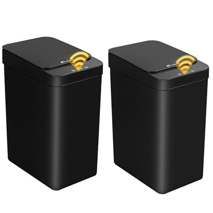 2 Pack Touchless Bathroom Trash Can for Kitchen Hanging Trash Can 2.6 Gallon Automatic Motion Sensor Rubbish Can Narrow Small Garbage Bin for Kitchen, Toilet, Bedroom, RV(Black,Battery) - color: Black Battery