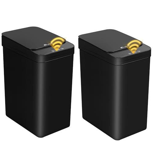 2 Pack Touchless Bathroom Trash Can for Kitchen Hanging Trash Can 2.6 Gallon Automatic Motion Sensor Rubbish Can Narrow Small Garbage Bin for Kitchen, Toilet, Bedroom, RV(Black,Battery) - color: Black Battery