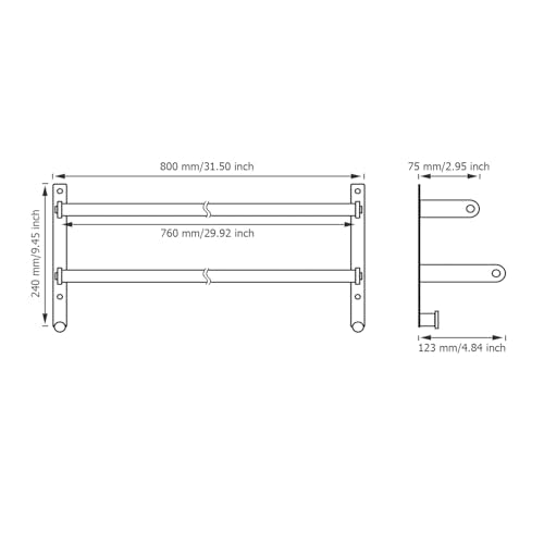 Matte Black Double Towel Rack with Hooks for Bathroom, 30 Inch Stainless Steel Long Towel Bar - Wall Mounted Towel Rails Holder - color: Matte Black, size: 30-Inch