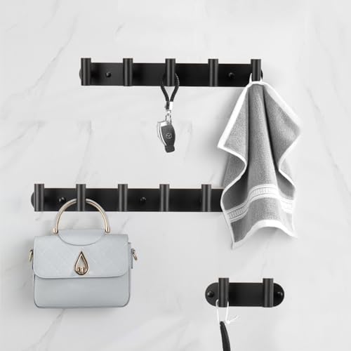 Wall Mounted Coat Hook Rack with 6 Heavy Duty Stainless Steel Hooks for Hanging Clothes, Jackets, Towels - Matte Black - color: Matte Black, size: 6 Hook