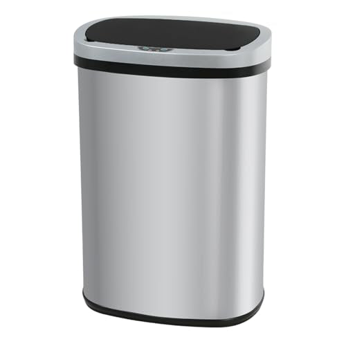 Kitchen Trash Can 13 Gallon Touchless Trash Bin with Lid,Stainless Steel | Automatic Motion Sensor Bathroom 50 Liter Trash Can ,Garbage Can Waterproof Garbage Bin Wastebasket for Toilet,Bedroom - color: Stainless Steel