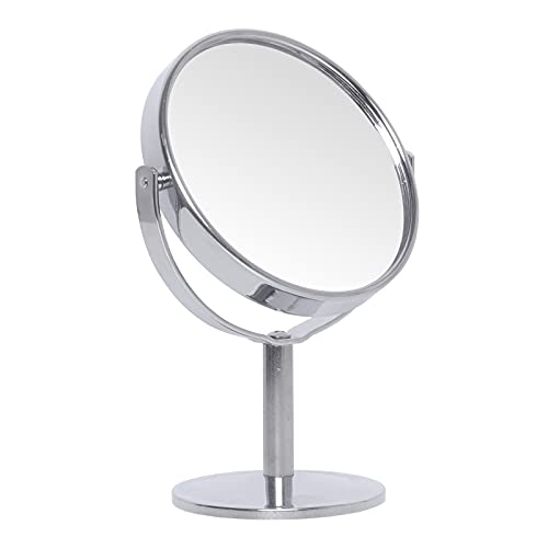 Tabletop Makeup Mirror 4 inch Double Sided Round Vanity Mirror for Home Bathrom, Transparent 360° Rotation Folding Portable Desk Mirror with Stand Shower Shaving Cosmetic Mirror - color: Silver(m)