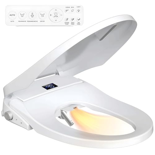 Bidet Toilet Seat Elongated Electric Heated Seat Warm Water Air Dryer | Self-Clean Nozzle, Night Light, Soft Closed Toilet Lid, Feminine & Front Rear Wash, Wireless Remote - color: Cotton White