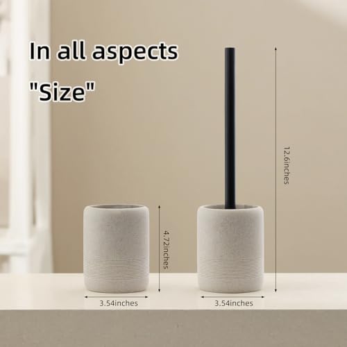 Toilet Brush and Holder Set, 2 PCS,Simple Sandstone Look,Beige | Decorative Toilet Bowl Brush and Holder Set,Heavy-Weight Resin Base with Long Handle Scrubber Brush,Bathroom Aceessories