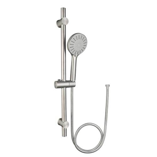Shower Slide Bar with Adjustable 5-Function Handheld Shower Head & 59-Inch Hose – Stainless Steel Wall Mount Shower Slide Bar Set, Drilling Required(Brushed Nickel) - color: Brushed Nickel