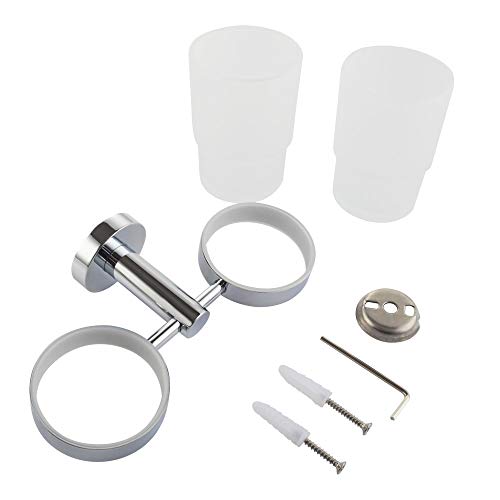 Double Toothbrush Holder, Angle Simple Stainless Steel Toothbrush Holder Rinsing Cups Drinking Glass Toothbrush Mug Hanger Toothpaste Razor Holder Bathroom Accessories, Chrome - color: Chrome